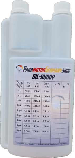 Oil-Buddy Ölmessflasche Doppelkammer Dosierflasche 2-Takt Öl Mischung 1000ml 100ml